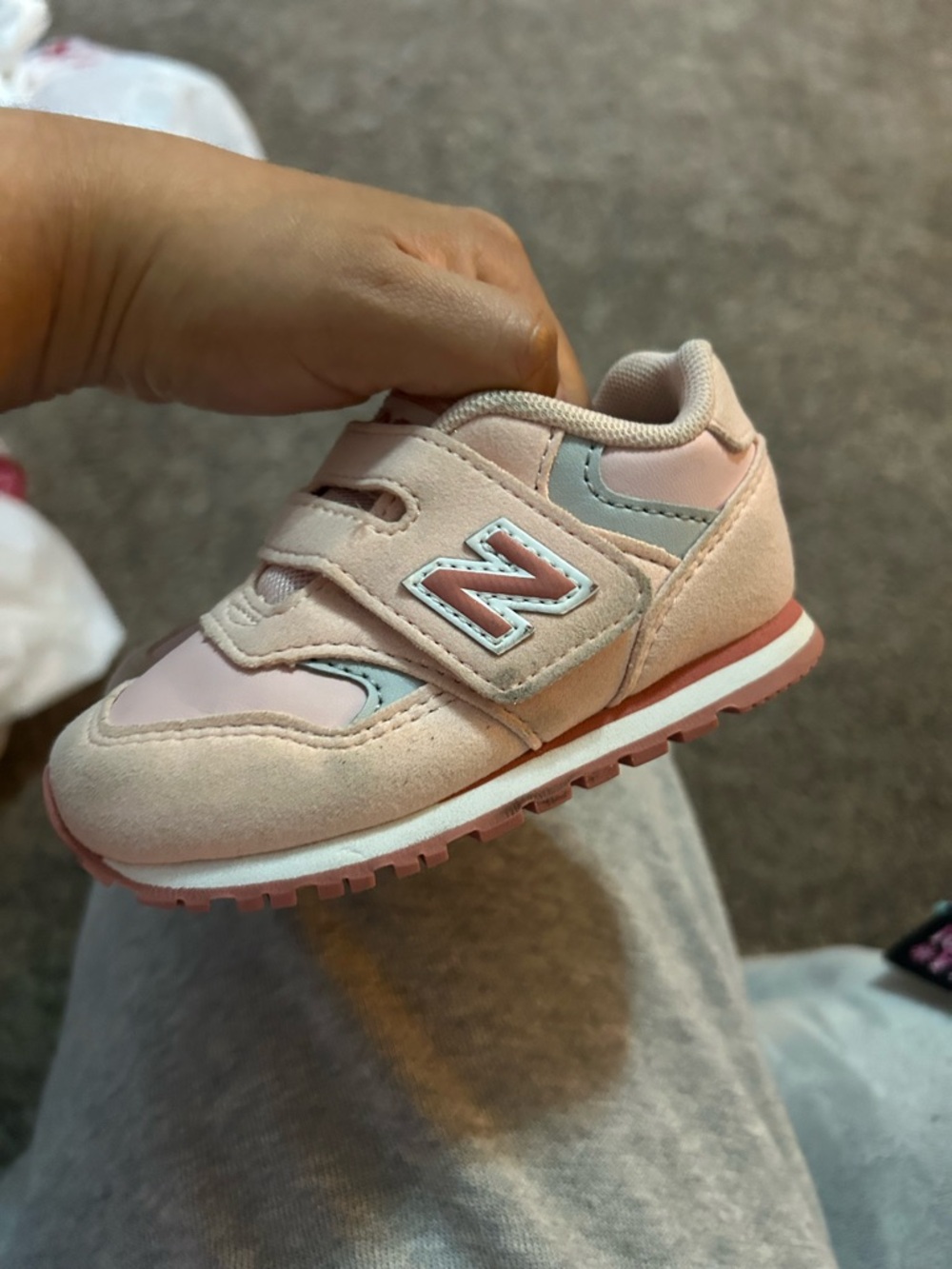 New Balance Kids Pink and Light Gray Velcro Sneakers